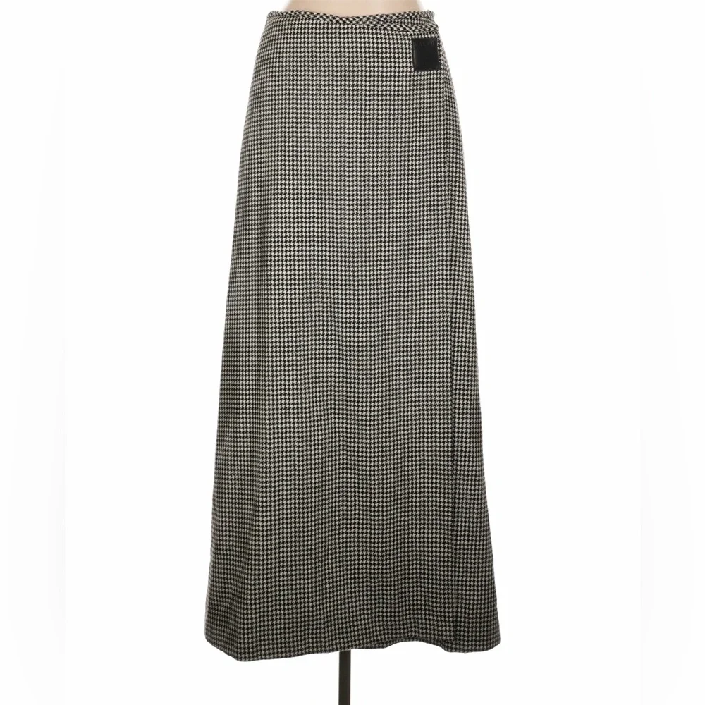 Ralph Lauren Wool Midi Maxi Skirt 12 Houndstooth A-Line Equestrian Wrap Vintage - Picture 4 of 11
